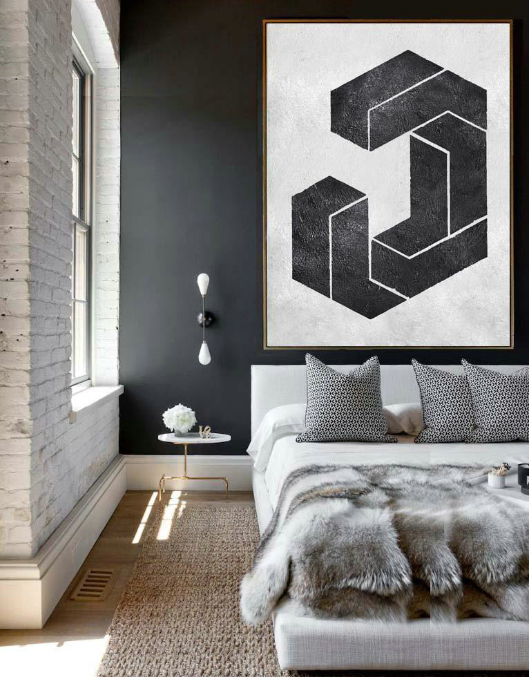Hand Paint Large Art,Black And White Minimal Painting On Canvas,Family Wall Decor #S4Q1 - Click Image to Close